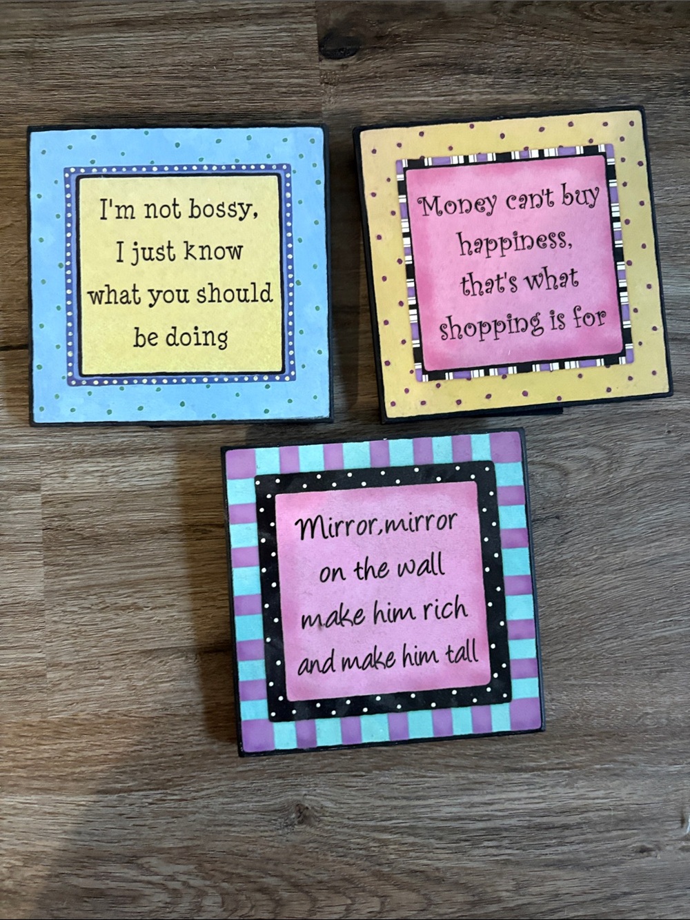 Whimsical Sayings Wall Plaque Set - Pastel Blue, Yellow & Purple